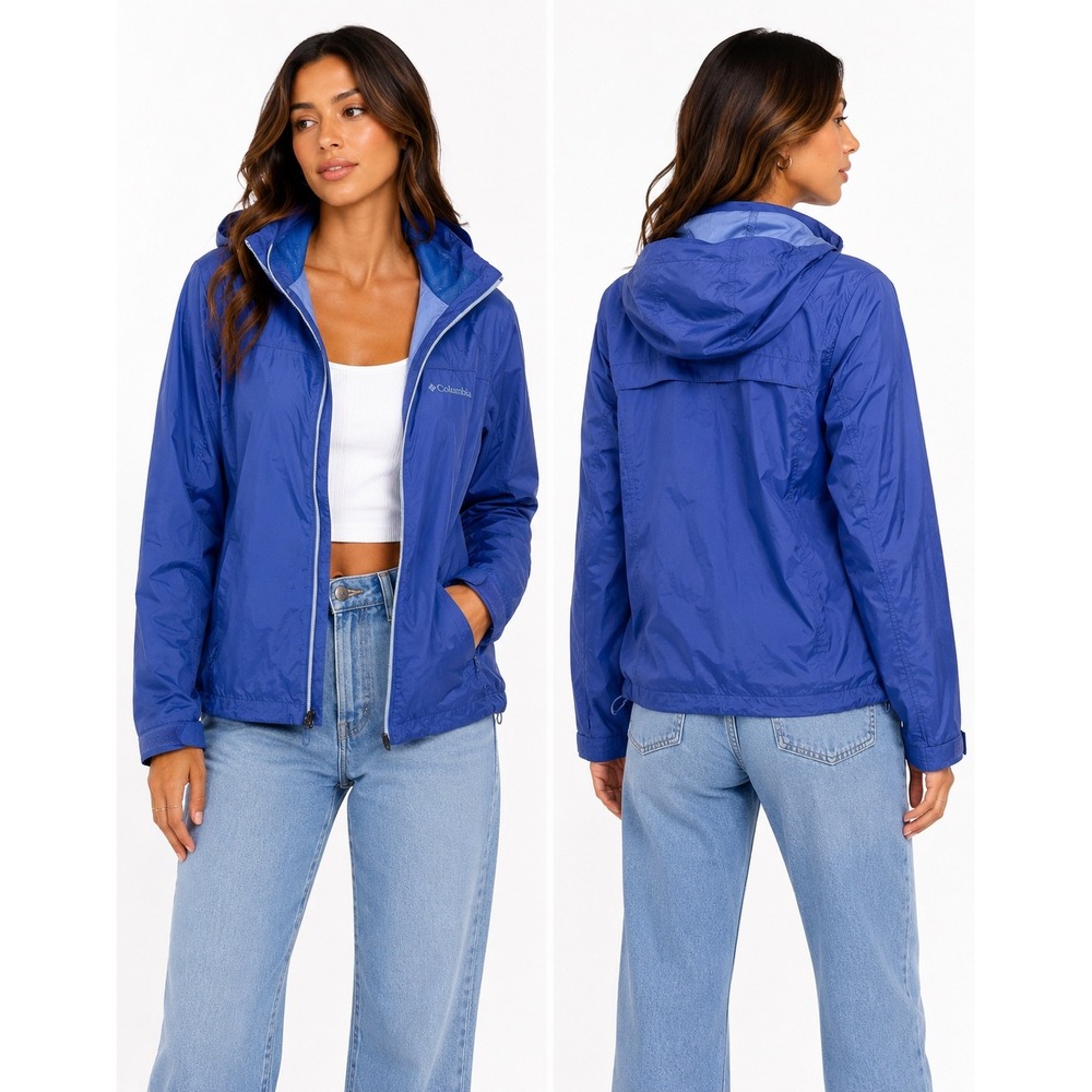 Columbia Windbreaker Women Large Purple Blue Hooded Full Zip Gorpcore Jacket